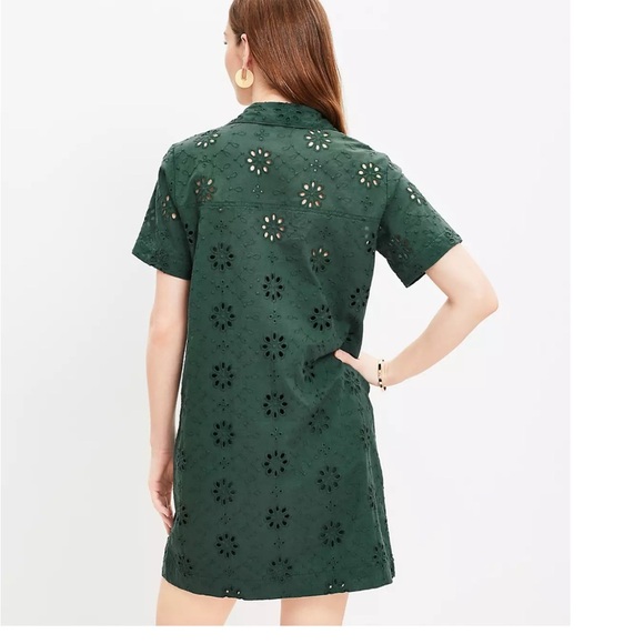 Loft Green Eyelet pocket Shirt Dress size 0 - Picture 3 of 8